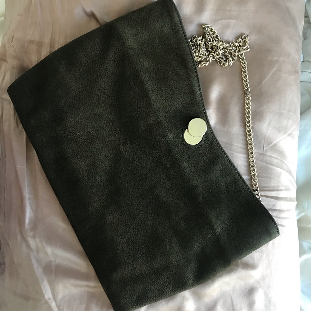 Zara olive green and gold suede purse